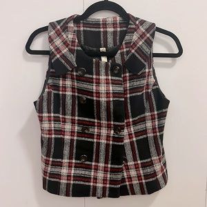 Plaid Wool Double Breasted Vest Size M